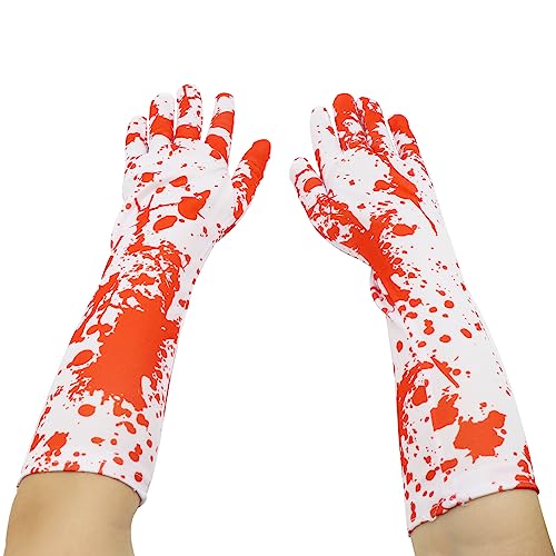 Amissz Halloween Blutdruck Handschuhe Weiß Einheitsgröße Blut Gloves Halloween Kostüm, Mann & Frau, Fasching Karneval von Amissz