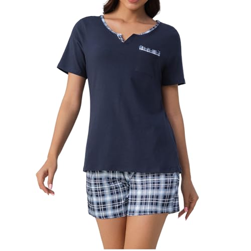 Amissz Pyjama Damen Kurz Sommer Pyjama Set Hausanzug Nachtwäsche Zweiteiliger Kurzarm und Shorts von Amissz