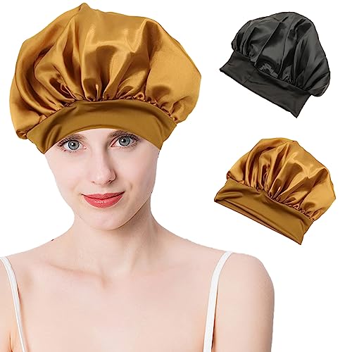 Amissz Schlafmütze Satin Bonnet 2 Stück Nacht Schlafhaube, Nacht Seidenhaube Zum Schlafen, Satin Schlafhaube Seide Schlafmütze Schlafkappe Nacht Schlaf für Damen und Mädchen von Amissz