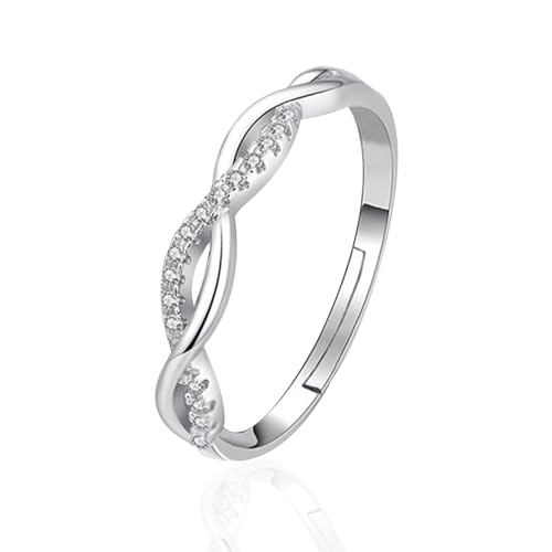 Amissz Silber Ringe Damen Frauen Verstellbare Ring Damen Ewigkeit Verdrehtes Ring mit Zirkonia Eheringe Verlobungsring Trauringe Fingerring Engagement Knöchelringe Promise Ring Schmuck Geschenke von Amissz