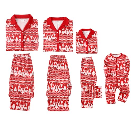 Amissz Weihnachten Familien-Schlafanzug, Familie Weihnachtliche Pyjamas Kleidung, Bedruckte Weihnachts-Nachtwäsche Outfits für Damen Herren Baby Jungen Mädchen Rosa für Mama M von Amissz