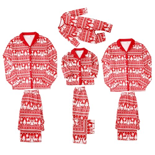 Amissz Weihnachten Familien-Schlafanzug, Familie Weihnachtliche Pyjamas Kleidung, Bedruckte Weihnachts-Nachtwäsche Outfits für Damen Herren Baby Jungen Mädchen Rosa für Papa L von Amissz