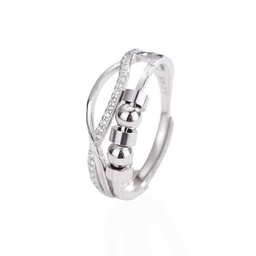 Anxiety Ring Silber Frauen Ringe Damen Verstellbar Anti Stress Ring Fidget Ring mit Zirkonia Spinner Ring Damen Angst Ring Damen Angstring Stressring Schmuck Geschenke Frauen von Amissz