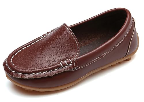 Vorgelen Unisex-Kinder Mokassins Weiches Leder Halbschuhe Jungen Mädchen rutschfest Loafers Slipper Flache Lauflernschuhe Bootsschuhe Oxfords/Braun 20 EU=Herstellergröße: 21 von Vorgelen