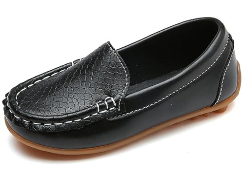 Vorgelen Unisex-Kinder Mokassins Weiches Leder Halbschuhe Jungen Mädchen rutschfest Loafers Slipper Flache Lauflernschuhe Bootsschuhe Oxfords/Schwarz 29 EU=Herstellergröße: 30 von Vorgelen