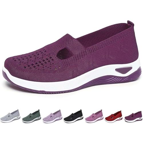 Women's Woven Breathable Soft Sole Shoes, 2024 Upgrade Athletic Walking Shoes Slip on Casual Mesh for Women (Dark Purple,9.5-10 Wide) von Amiweny