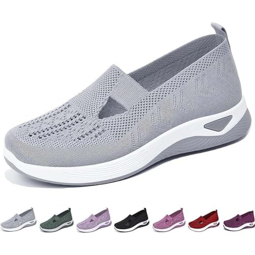 Women's Woven Breathable Soft Sole Shoes, 2024 Upgrade Athletic Walking Shoes Slip on Casual Mesh for Women (Gray,6.5-7 Wide) von Amiweny