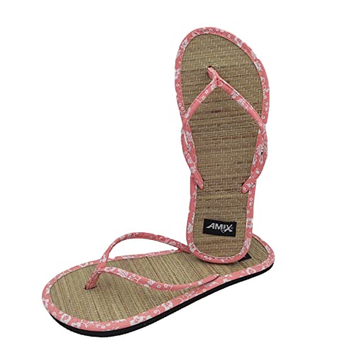 Amix Diamond Elegante Damen-Sommer-Hausschuhe Modell Karibik Bambus Flip-Flops aus Stroh für Meer, Strand, Garten, Rosa, 38 EU von Amix Diamond