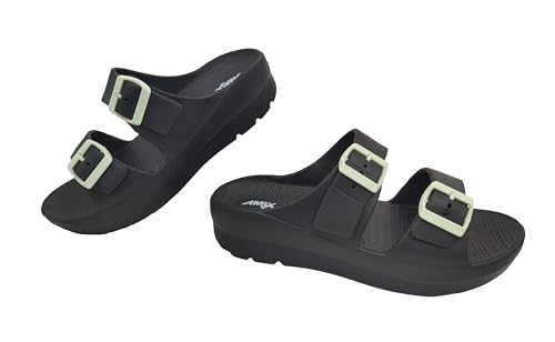 Amix Copacabana Damen-Sommerschuhe aus Gummi, Doppelband-Sandalen mit Keilabsatz für Meer, Strand, Pool, Schwarz , 39 EU von Amix