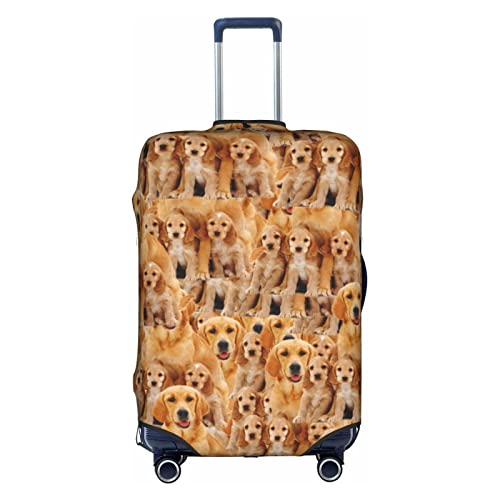 Amkong Funny Golden Retriever Trolley Kofferüberzug Elastische Kofferabdeckung Damen Mädchen Gepäckabdeckung Medium, weiß, M von Amkong