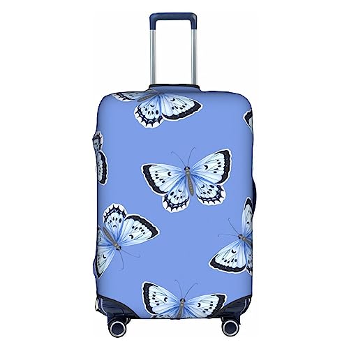 Amkong Schöner blauer Schmetterling Trolley Kofferbezug Elastische Kofferabdeckung Damen Mädchen Gepäckabdeckung Medium, weiß, S von Amkong