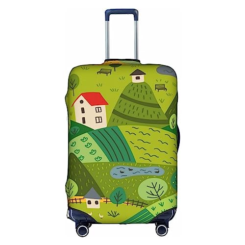 Amkong Summer Village Landschaft Trolley Kofferüberzug Elastische Kofferabdeckung Damen Mädchen Gepäckabdeckung Medium, weiß, L von Amkong