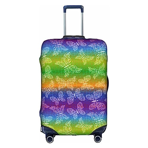 Amkong Trolley-Kofferüberzug, Regenbogen-Schmetterlinge, elastisch, für Damen und Mädchen, Größe XL, weiß, S von Amkong