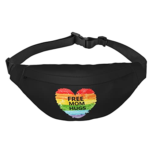 Free Mom Hugs LGBTQ Pride Month Hüfttasche für Männer und Frauen, verstellbarer Gürtel, Bauchtasche, Schwarz , Einheitsgröße, Geldgürtel von Amkong