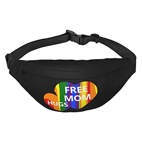 Free Mom Hugs LGBTQ Pride Month Pack Hüfttasche, verstellbare Gürteltasche für Männer und Frauen, Reisen, Wandern, Radfahren, Laufen, Schwarz , Einheitsgröße, Geldgürtel von Amkong