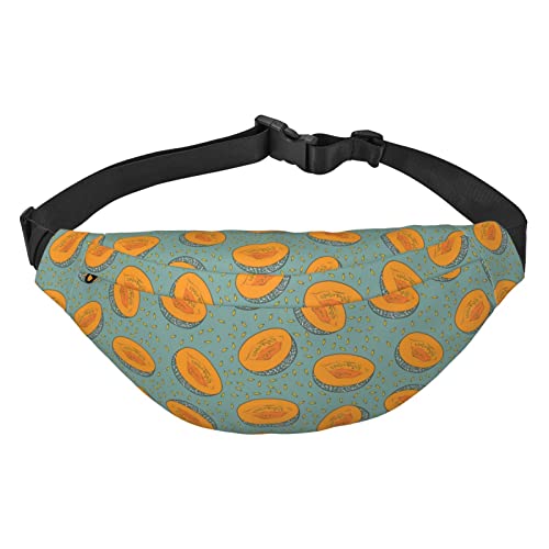 Gürteltasche mit Cartoon-Cantaloupe-Obstmuster, verstellbare Gürteltasche für Männer und Frauen, Reisen, Wandern, Radfahren, Laufen, Schwarz , Einheitsgröße, Geldgürtel von Amkong