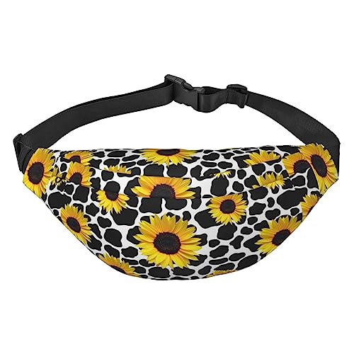 Gürteltasche mit Sonnenblumen- und Kuhmuster, verstellbarer Gürtel, Bauchtasche für Damen und Herren, modische Bauchtasche, Schwarz , Einheitsgröße, Geldgürtel von Amkong