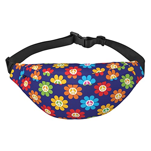 Hippie Peace Daisy Flower Hüfttasche für Herren und Damen, verstellbarer Gürtel, Bauchtasche, Schwarz , Einheitsgröße, Geldgürtel von Amkong