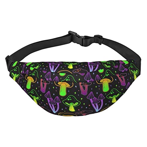 Psychedelic Magic Glowing Mushroom Pack Waist Bag Adjustable Belt Bag for Men Women Traveling Hiking Cycling Running, Schwarz , Einheitsgröße, Geldgürtel von Amkong