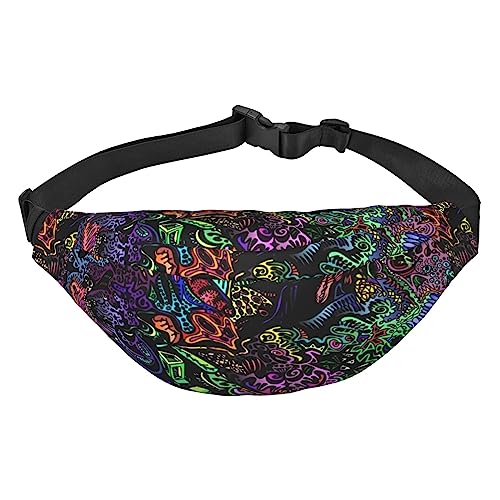 Trippy Art Hüfttasche für Männer und Frauen, verstellbarer Gürtel, Bauchtasche, modische Bauchtasche, Reise-Geldbörse, Schwarz , Einheitsgröße, Geldgürtel von Amkong