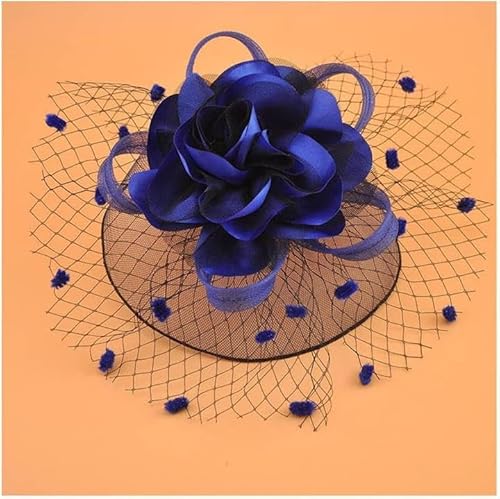 Amlhy Fascinator mit Blumenmuster, Retro-Stil, Mini-Zylinderhut, Brautschmuck, Hochzeit, Netz-Kopfschmuck mit Clip für Damen, Party, Verkleidung, Dunkelblau von Amlhy