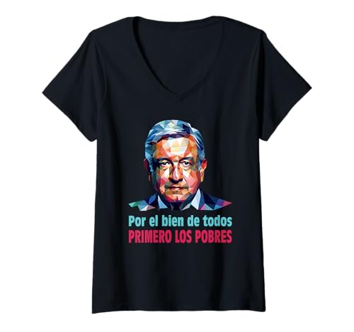 Damen AMLO Presidente Amlito Primero Los Pobres 4t Amlover Mexiko T-Shirt mit V-Ausschnitt Damen AMLO Presidente Amlito Primero Los Pobres 4t Amlover Mexiko T-Shirt mit V-Ausschnitt von Amlo Amlito Cartoon Mexican President Mexico