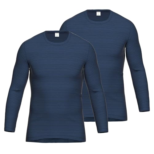 Ammann Herren Unterhemd Langarm | Jeans Feinripp | 2er Pack (DE/NL/SE/PL, Alphanumerisch, M, Regular, Regular, Blau gestreift) von Ammann