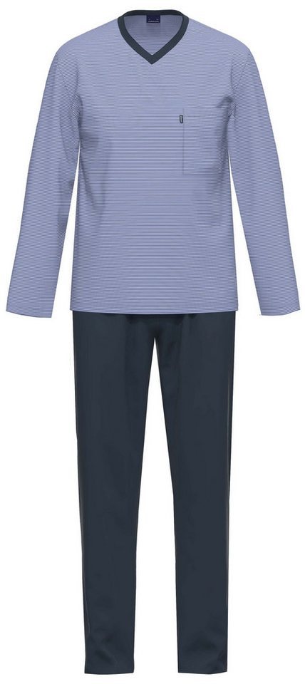 Ammann Schlafanzug Herren Schlafanzug lang V-Ausschnitt Bio-Baumwolle von Ammann