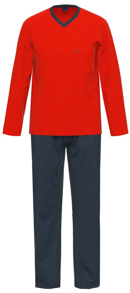 Ammann Schlafanzug Herren Schlafanzug lang V-Ausschnitt Bio-Baumwolle von Ammann