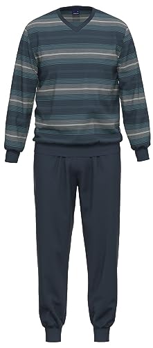 Ammann Schlafanzug Pyjama Langarm 30811 16 Marine/Aqua gestreift, Herren-Größe:58 von Ammann