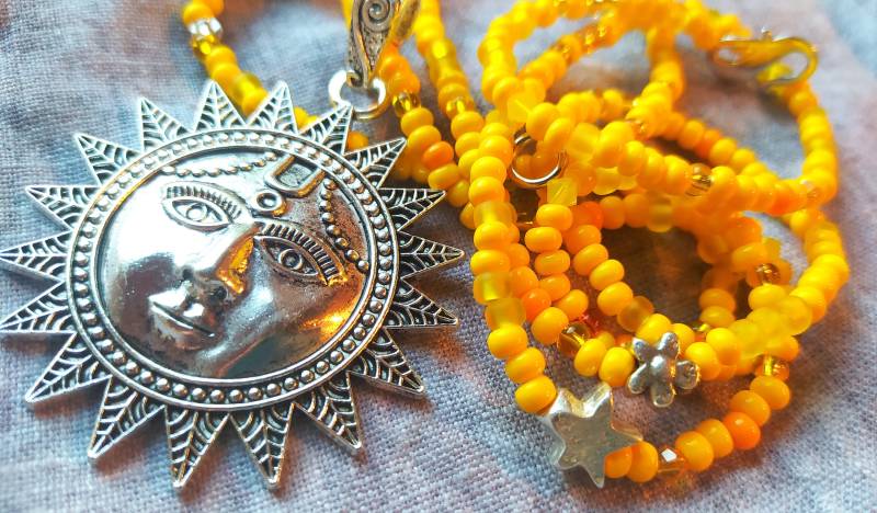 Kette Sonne - Gelb Silber Perlen Hippie Boho Miyuki Swarowski Lange Perlenkette von Ammerseeperle
