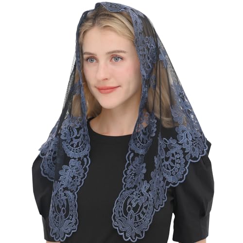 Ammmscaf Damen C309 Stickerei Spitze Mantilla Katholische Kirche Kapelle Schleier, Blau, Veil Length: 47.3" Across by 23.6" Front to Back Ammmscaf Damen C309 Stickerei Spitze Mantilla Katholische Kirche Kapelle Schleier, Blau, Veil Length: 47.3" Across by 23.6" Front to Back von Ammmscaf
