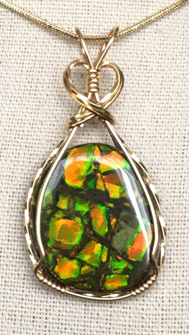 Ammolit Anhänger - Pflasterstein Muster in Herbstfarben von AmmoliteRainbows