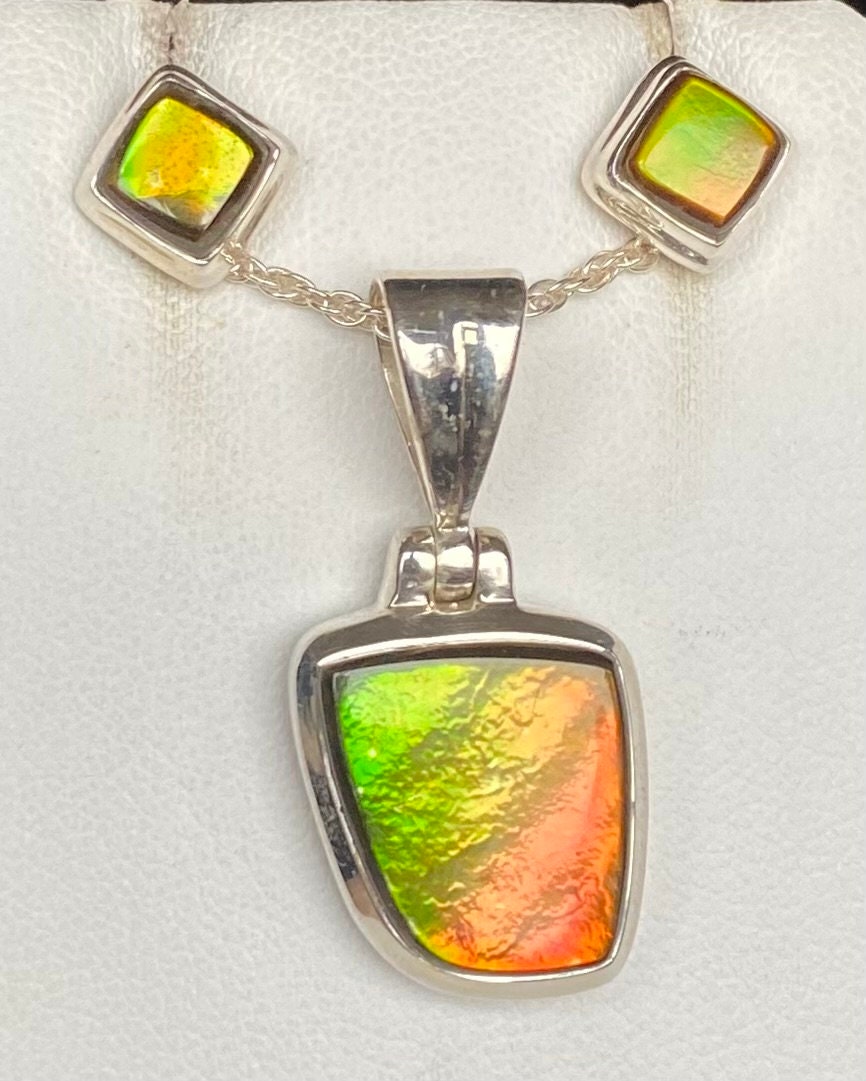 Ammolit Anhänger Und Ohrring Set - Helle Herbstfarben Bitte Lesen Sie Die Beschreibung von AmmoliteRainbows