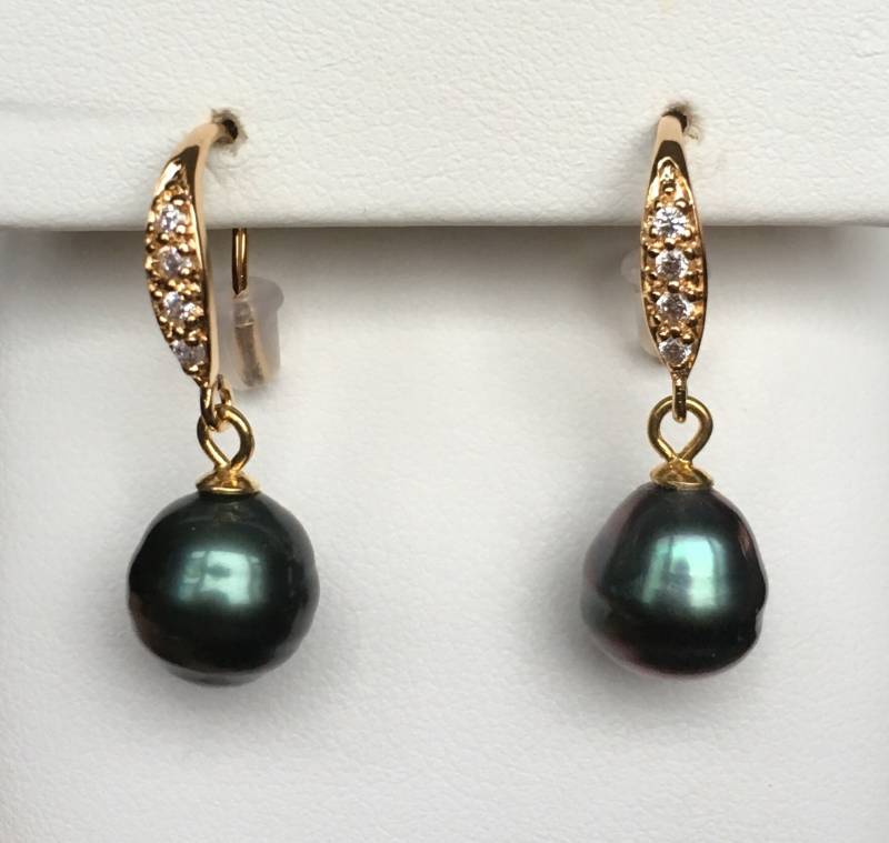 Tahiti Schwarze Perle Ohrringe - Cz Akzente Tahiti Schwarze Perle Ohrringe - Cz Akzente von AmmoliteRainbows