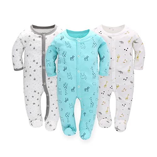 Amo nenes Schlafstrampler Baby Jungen Overall 3er Pack Unisex Pyjamas Baumwolle Strampler Jumpsuits Langarm Spieler Babykleidung mit 0-7 Monate von amo nenes