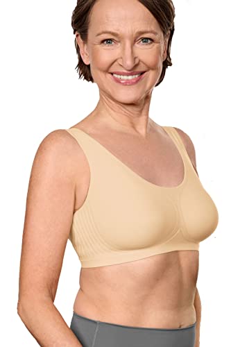 Amoena Linda Soft-BH für einen Guten Lymphfluss | Größe: XL | Farbe: Sand | Breite Träger | Höher geschnittene Seiten | Integrierte Taschen | Verbreiteter Reißverschluss von Amoena