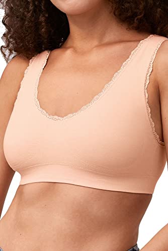 Amoena Kitty Soft-BH Prothesen-BH bügellos mit nahtlosen Cups und Prothesentaschen | Größe: M | Farbe: Blush | Mit Spitzenverzierung | Hoher Baumwollanteil | Herausnehmbare Softschalen von Amoena