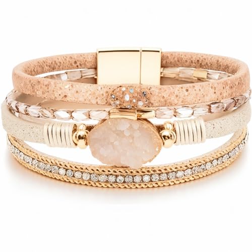 Amoina Boho-Leder-Wickelarmbänder für Frauen, Bohemian-Kristall-Armband mit Verschluss, stapelbar, trendiger Schmuck Amoina Boho-Leder-Wickelarmbänder für Frauen, Bohemian-Kristall-Armband mit Verschluss, stapelbar, trendiger Schmuck von Amoina