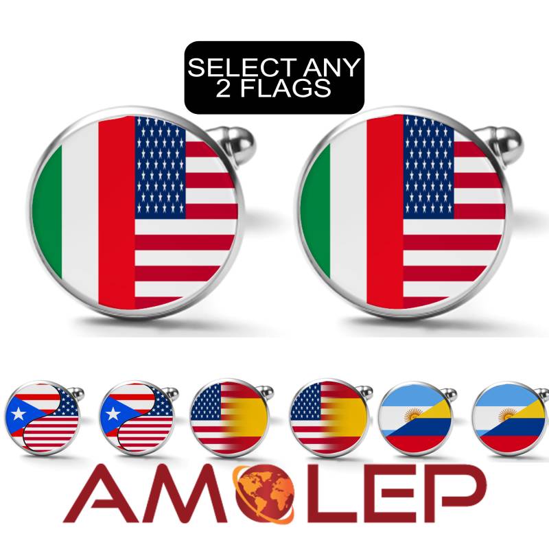 2 Country Flags Customisable Personalisable Cufflinks - Dual Citizen, Husband, Father Gift von Amolep