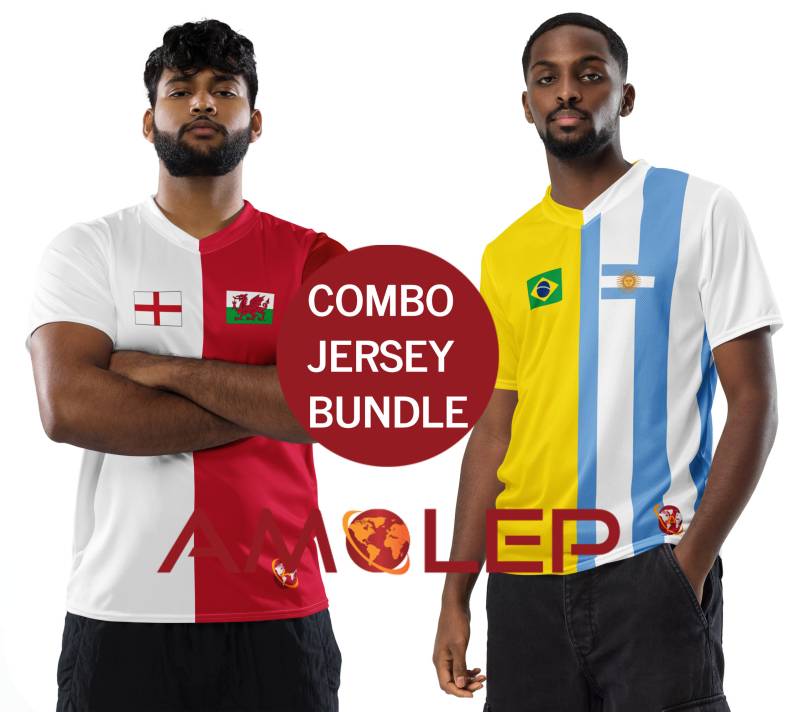 Bundle 2 Unisex Half & Customisable Amolep Multinational Football /Soccer Jerseys von Amolep