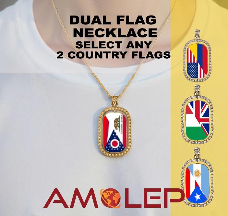Custom Dual-Flag Necklace Binational Stainless Steel Pendant With Electroplating Personalized International Jewelry Gift von Amolep