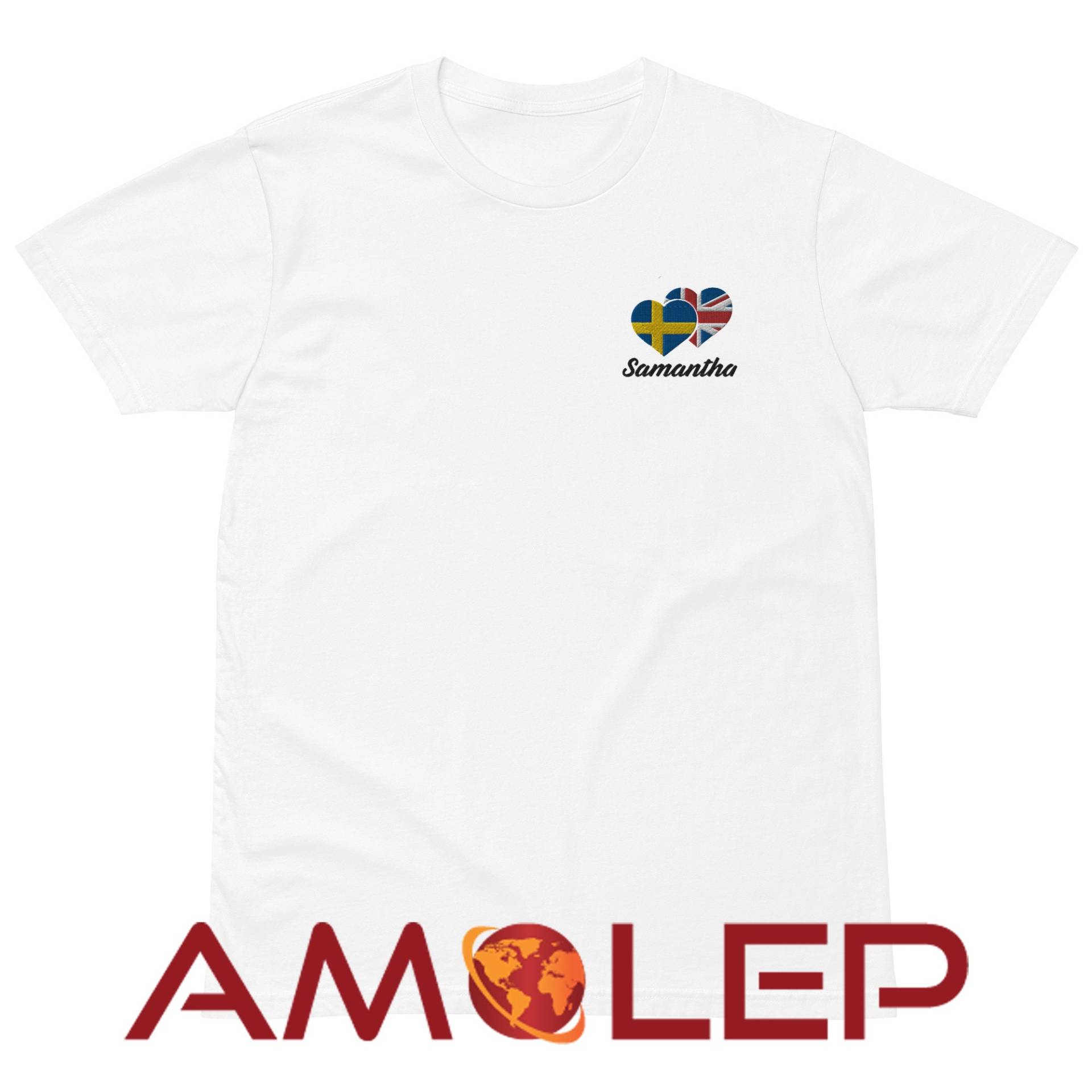 Customisable & Personalisable Double Heart Embroidery Unisex T-Shirt - Custom Flags & Text von Amolep