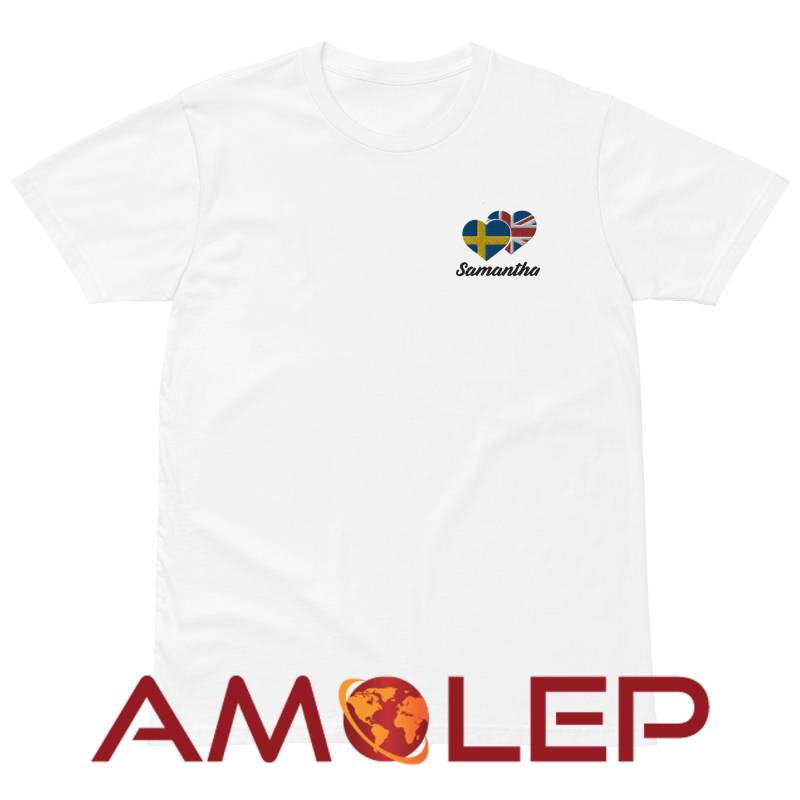Customisable & Personalisable Double Heart Embroidery Unisex T-Shirt - Custom Flags & Text von Amolep
