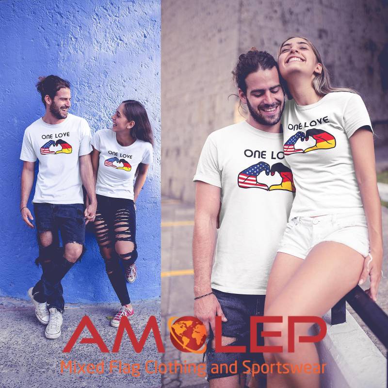 Customizable Two-Country Flag T-Shirt - Love Sign Hands | Select Any 2 Countries Of Your Choice. Binational Gift, Dual Citizen Gift von Amolep