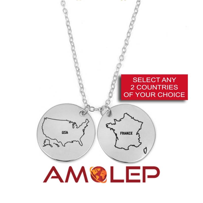 Disc Necklace | Laser Engraving Personalized Dual Citizenship(Double NationalityPendant With Custom Engraved Country Map Disc Necklace | Laser Engraving Personalized Dual Citizenship(Double NationalityPendant With Custom Engraved Country Map von Amolep