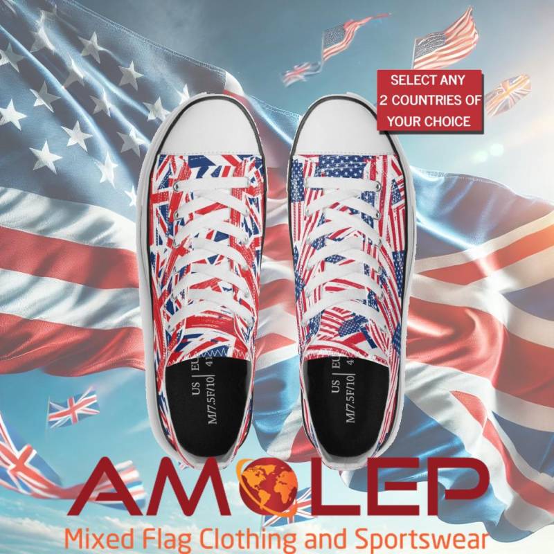 Double/Combo Flag Half & Amolep Grafitti Lowtop Canvas Sneakers - Customisable | Select Any 2 Countries Of Your Choice von Amolep