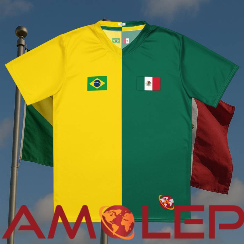 Half Brazil Mexico Soccer Jersey - Amolep Binational Unisex Football Shirt Fan Gear Dual Heritage Kit von Amolep