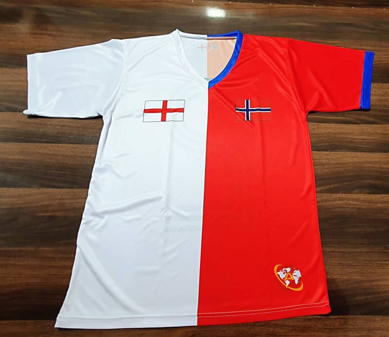 Half England & Norway Amolep Multinational Binational Football /Soccer Jersey von Amolep