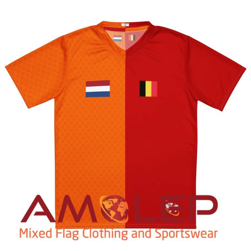 Half Netherlands-Half Belgium Dual Nation Combo Flag Amolep Unisex Soccer/Football Jersey von Amolep